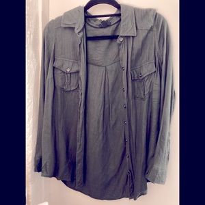 Army Green Button Up Relaxed Fit Shirt from Torrid Plus Size 00
